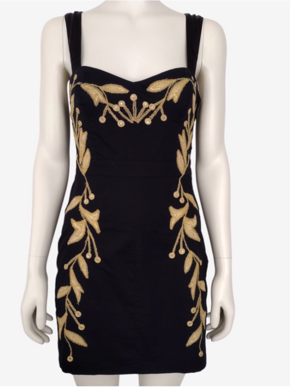 NWT Free People Black Dress with Gold Embroidered Vine Detail Size - Picture 4 of 4